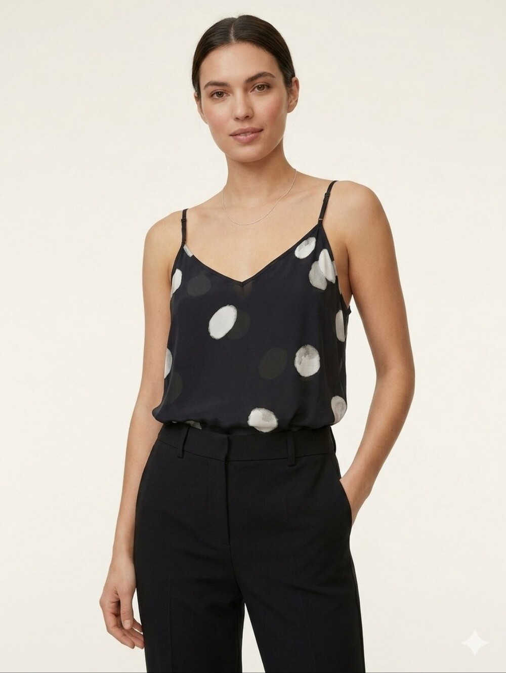 NWOT Babaton Aritzia 100% Silk Full Moon Polka Dot Cami Camisole Top Black XS